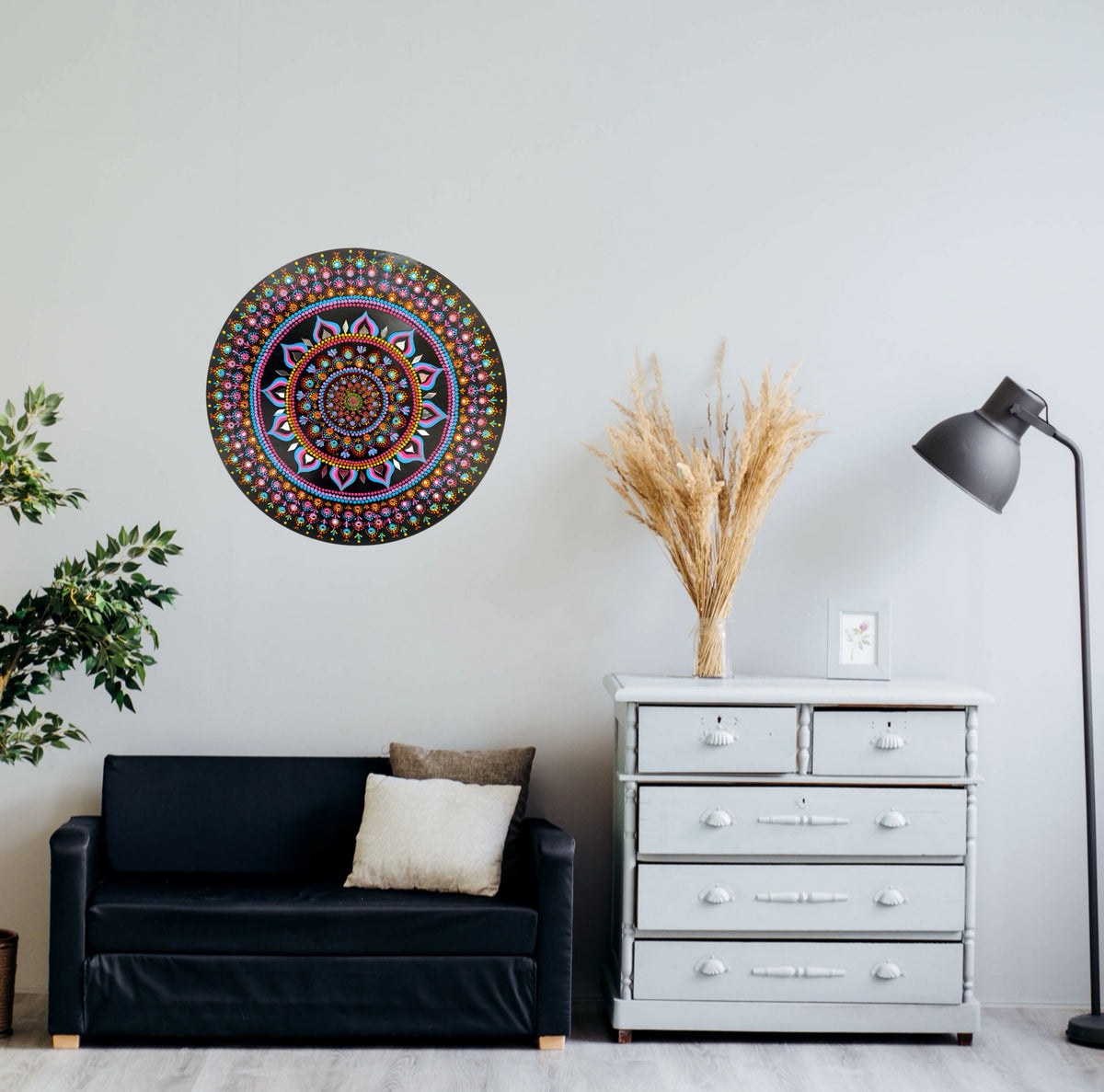 Colorful Geometric Mandala Painting – Handmade Wooden Wall Decor, Meditation Room Art - Ira World Art LLC