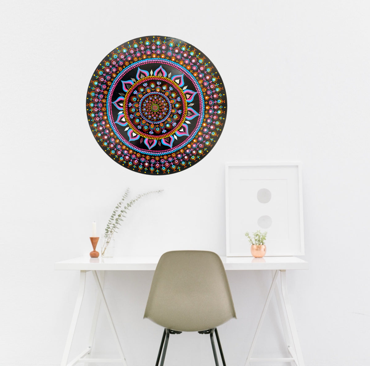 Colorful Geometric Mandala Painting – Handmade Wooden Wall Decor, Meditation Room Art - Ira World Art LLC