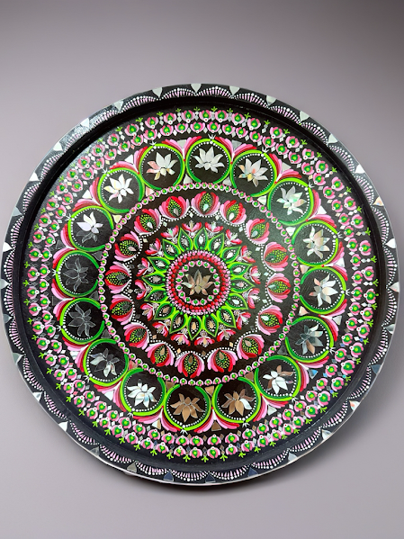Handmade Mandala Wall Art – 24” Round Acrylic Painting with Mirrors & Clay on MDF - Ira World Art LLC