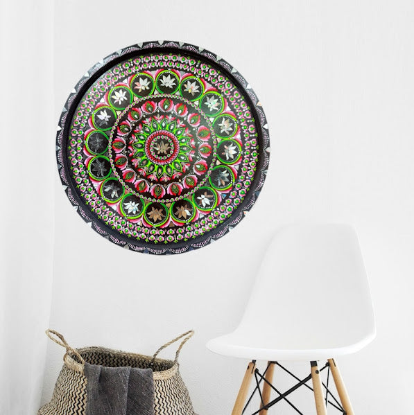 Handmade Mandala Wall Art – 24” Round Acrylic Painting with Mirrors & Clay on MDF - Ira World Art LLC