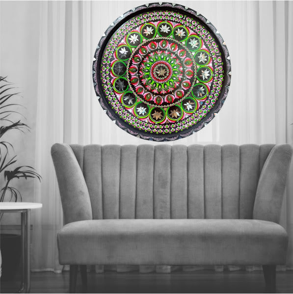 Handmade Mandala Wall Art – 24” Round Acrylic Painting with Mirrors & Clay on MDF - Ira World Art LLC