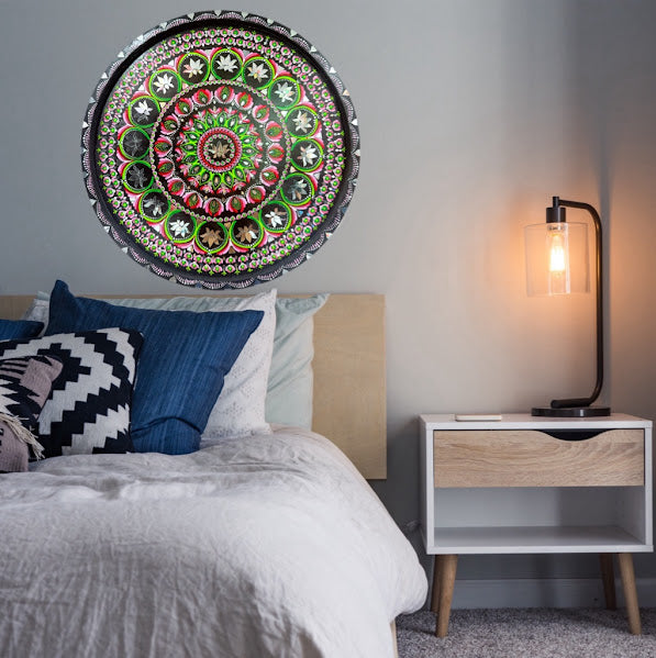 Handmade Mandala Wall Art – 24” Round Acrylic Painting with Mirrors & Clay on MDF - Ira World Art LLC