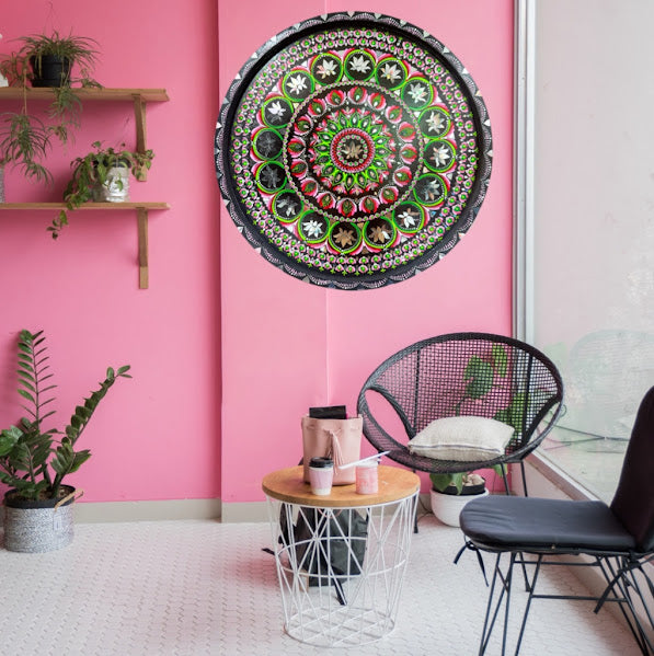 Handmade Mandala Wall Art – 24” Round Acrylic Painting with Mirrors & Clay on MDF - Ira World Art LLC