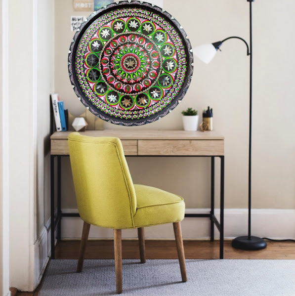 Handmade Mandala Wall Art – 24” Round Acrylic Painting with Mirrors & Clay on MDF - Ira World Art LLC