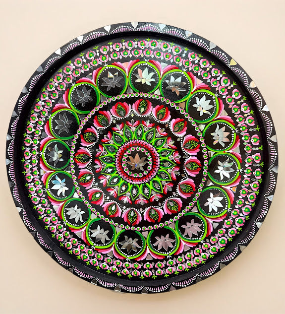 Handmade Mandala Wall Art – 24” Round Acrylic Painting with Mirrors & Clay on MDF - Ira World Art LLC