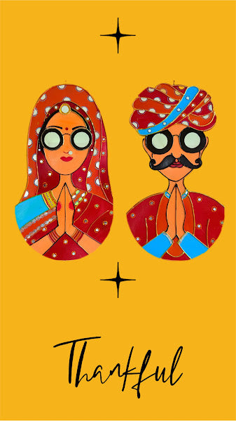 Traditional Indian Couple Wall Art – Handmade Rajasthani Namaste Décor (18"x13") - Ira World Art LLC