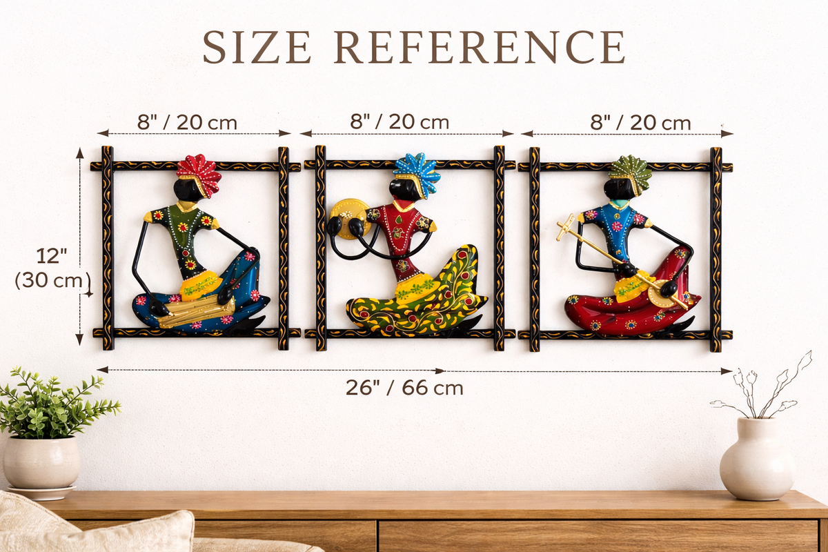 Set of 3 Handmade Rajasthani Ethnic Art Wall Hangings, Handcrafted Sculpture Figurines - Ira World Art LLC