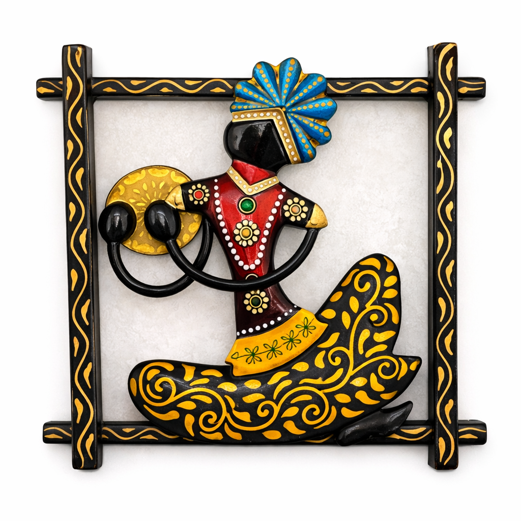 Set of 3 Handmade Rajasthani Ethnic Art Wall Hangings, Handcrafted Sculpture Figurines - Ira World Art LLC
