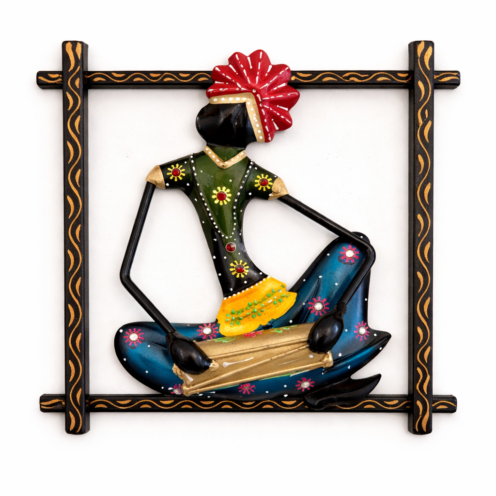 Set of 3 Handmade Rajasthani Ethnic Art Wall Hangings, Handcrafted Sculpture Figurines - Ira World Art LLC